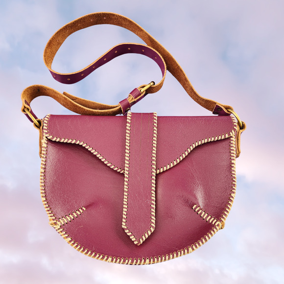 Handmade Handbags - Handmade Purple Funky Faux Leather Western Boho Buckle Shoulder Purse